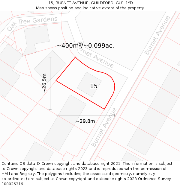 15, BURNET AVENUE, GUILDFORD, GU1 1YD: Plot and title map