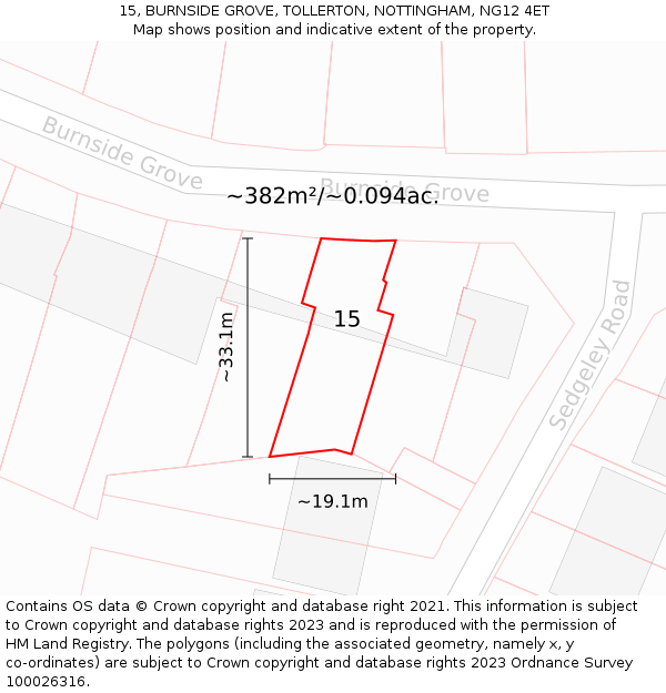 15, BURNSIDE GROVE, TOLLERTON, NOTTINGHAM, NG12 4ET: Plot and title map