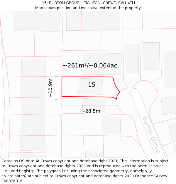 15, BURTON GROVE, LEIGHTON, CREWE, CW1 4TH: Plot and title map