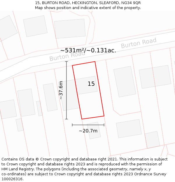 15, BURTON ROAD, HECKINGTON, SLEAFORD, NG34 9QR: Plot and title map