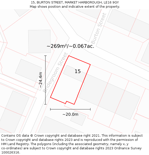 15, BURTON STREET, MARKET HARBOROUGH, LE16 9GY: Plot and title map