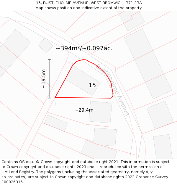 15, BUSTLEHOLME AVENUE, WEST BROMWICH, B71 3BA: Plot and title map