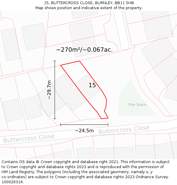 15, BUTTERCROSS CLOSE, BURNLEY, BB11 5HB: Plot and title map