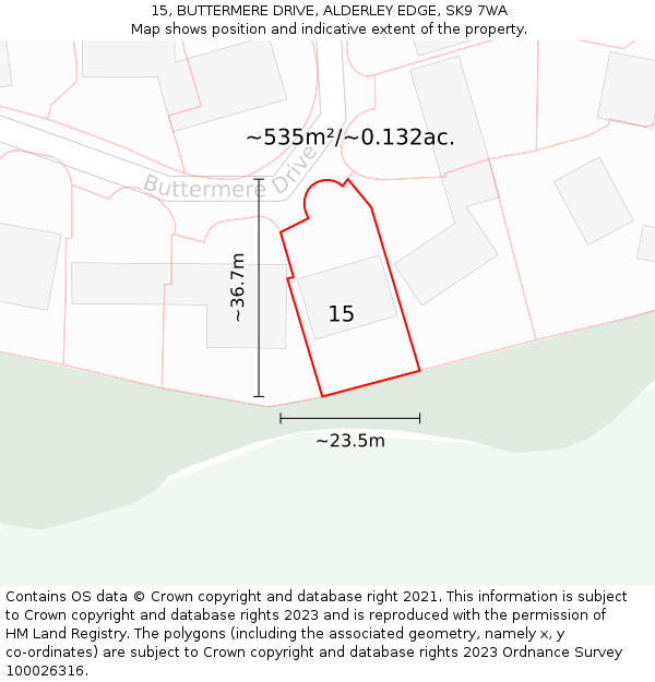 15, BUTTERMERE DRIVE, ALDERLEY EDGE, SK9 7WA: Plot and title map