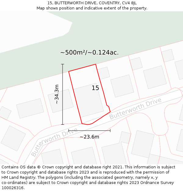 15, BUTTERWORTH DRIVE, COVENTRY, CV4 8JL: Plot and title map