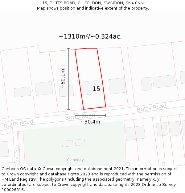 15, BUTTS ROAD, CHISELDON, SWINDON, SN4 0NN: Plot and title map