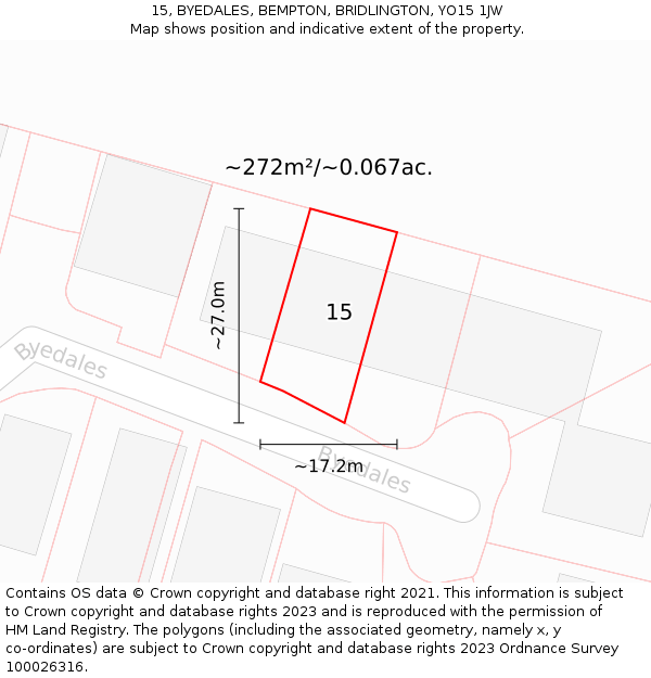 15, BYEDALES, BEMPTON, BRIDLINGTON, YO15 1JW: Plot and title map