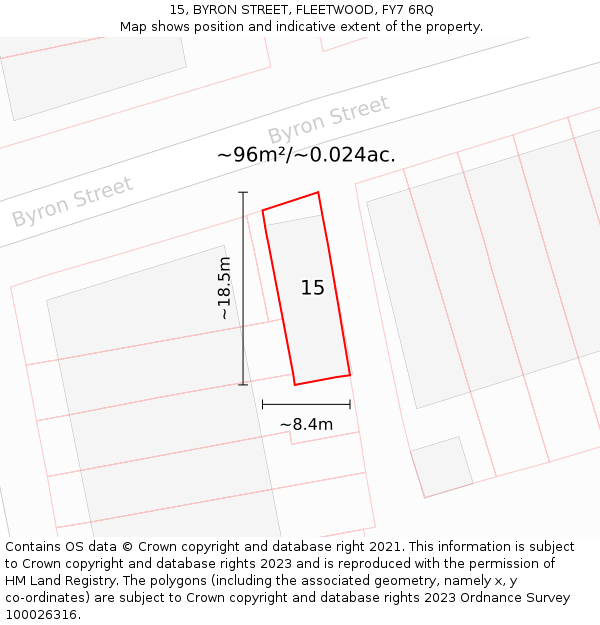 15, BYRON STREET, FLEETWOOD, FY7 6RQ: Plot and title map