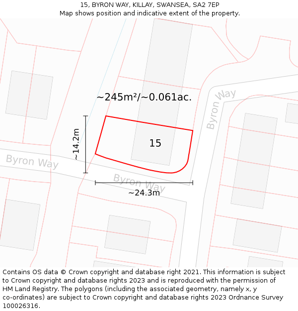 15, BYRON WAY, KILLAY, SWANSEA, SA2 7EP: Plot and title map