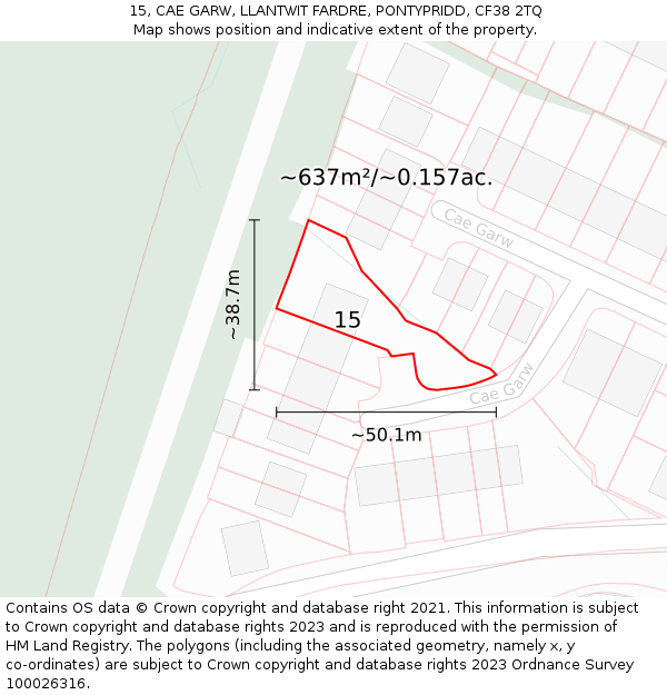15, CAE GARW, LLANTWIT FARDRE, PONTYPRIDD, CF38 2TQ: Plot and title map