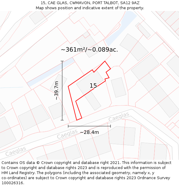 15, CAE GLAS, CWMAVON, PORT TALBOT, SA12 9AZ: Plot and title map