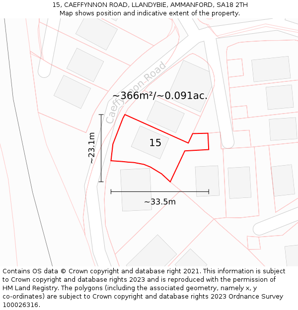 15, CAEFFYNNON ROAD, LLANDYBIE, AMMANFORD, SA18 2TH: Plot and title map