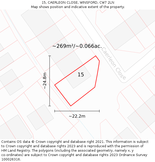 15, CAERLEON CLOSE, WINSFORD, CW7 2LN: Plot and title map