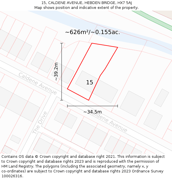 15, CALDENE AVENUE, HEBDEN BRIDGE, HX7 5AJ: Plot and title map