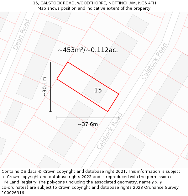 15, CALSTOCK ROAD, WOODTHORPE, NOTTINGHAM, NG5 4FH: Plot and title map