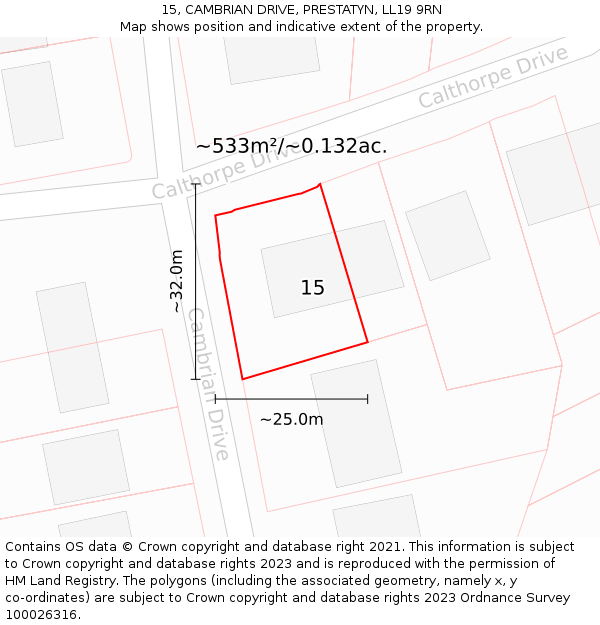 15, CAMBRIAN DRIVE, PRESTATYN, LL19 9RN: Plot and title map