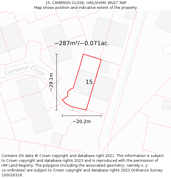 15, CAMERON CLOSE, HAILSHAM, BN27 3WF: Plot and title map