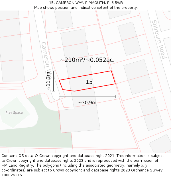 15, CAMERON WAY, PLYMOUTH, PL6 5WB: Plot and title map