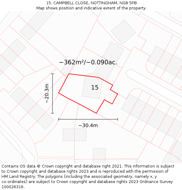 15, CAMPBELL CLOSE, NOTTINGHAM, NG8 5PB: Plot and title map