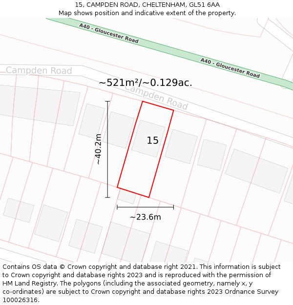 15, CAMPDEN ROAD, CHELTENHAM, GL51 6AA: Plot and title map