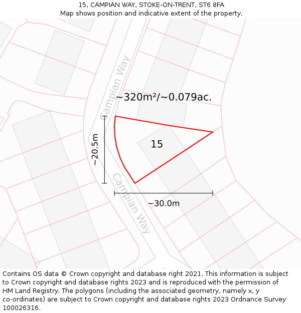 15, CAMPIAN WAY, STOKE-ON-TRENT, ST6 8FA: Plot and title map