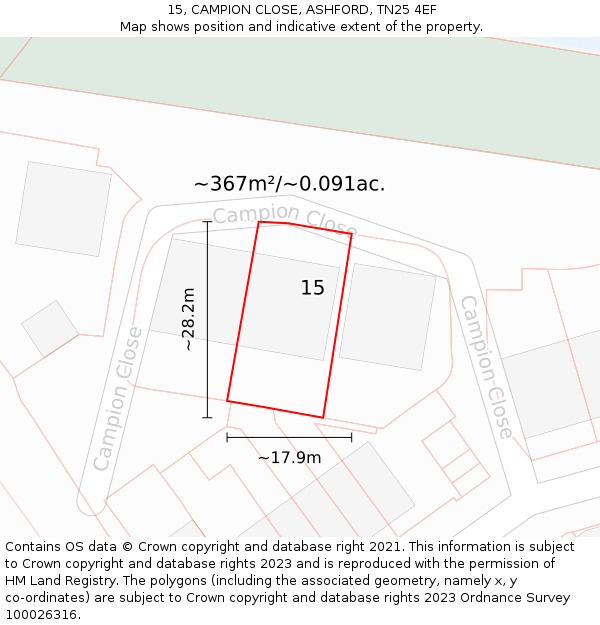 15, CAMPION CLOSE, ASHFORD, TN25 4EF: Plot and title map