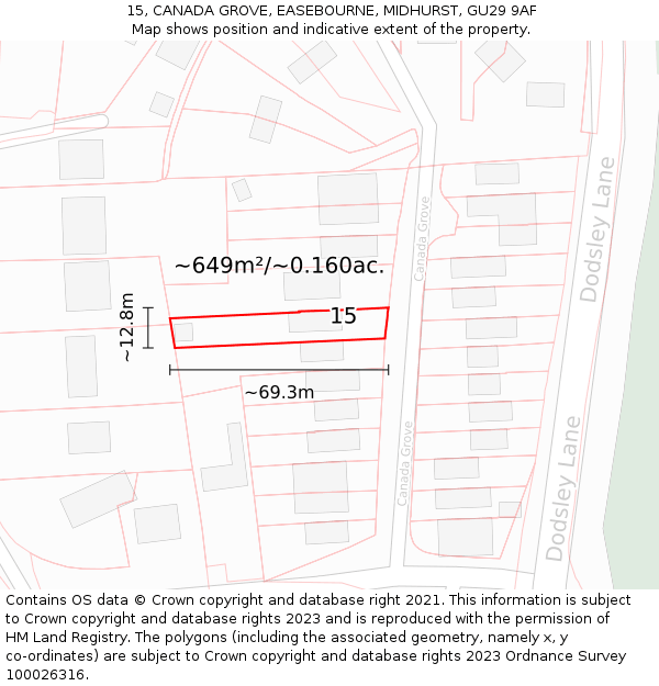 15, CANADA GROVE, EASEBOURNE, MIDHURST, GU29 9AF: Plot and title map