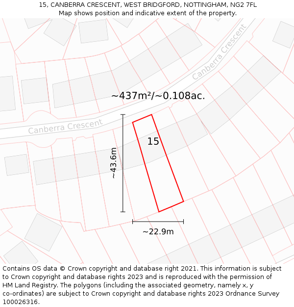 15, CANBERRA CRESCENT, WEST BRIDGFORD, NOTTINGHAM, NG2 7FL: Plot and title map