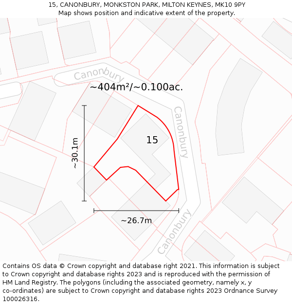 15, CANONBURY, MONKSTON PARK, MILTON KEYNES, MK10 9PY: Plot and title map