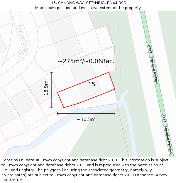 15, CANONS WAY, STEYNING, BN44 3SS: Plot and title map