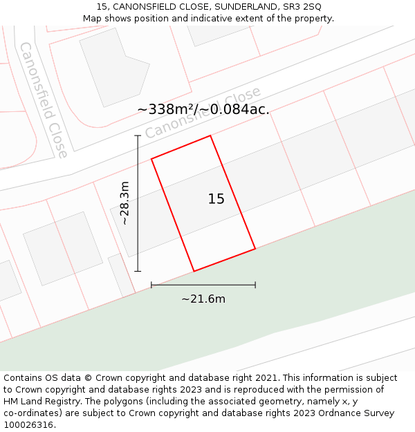 15, CANONSFIELD CLOSE, SUNDERLAND, SR3 2SQ: Plot and title map