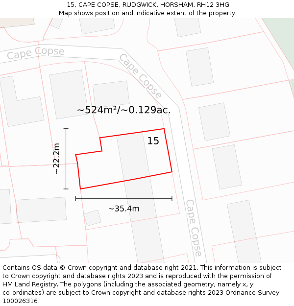 15, CAPE COPSE, RUDGWICK, HORSHAM, RH12 3HG: Plot and title map