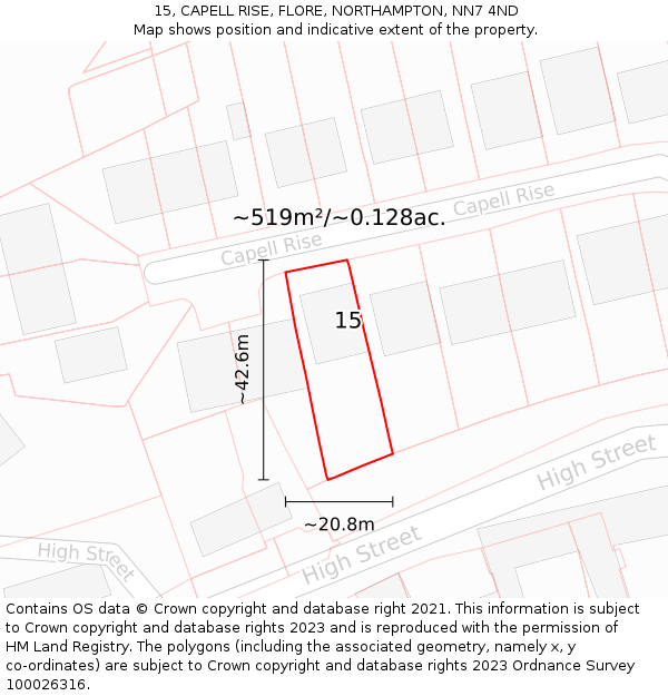 15, CAPELL RISE, FLORE, NORTHAMPTON, NN7 4ND: Plot and title map