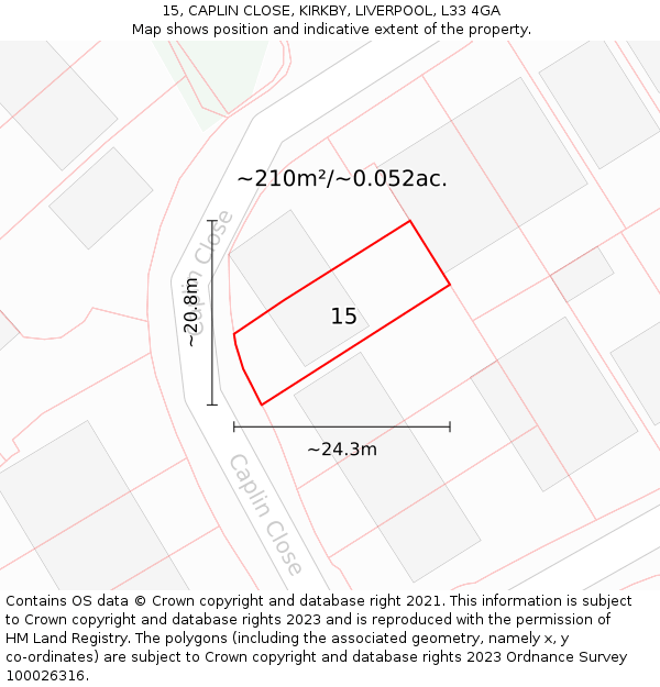 15, CAPLIN CLOSE, KIRKBY, LIVERPOOL, L33 4GA: Plot and title map