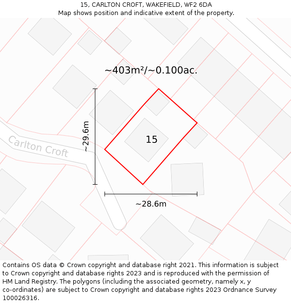 15, CARLTON CROFT, WAKEFIELD, WF2 6DA: Plot and title map