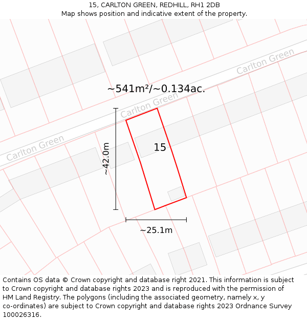 15, CARLTON GREEN, REDHILL, RH1 2DB: Plot and title map