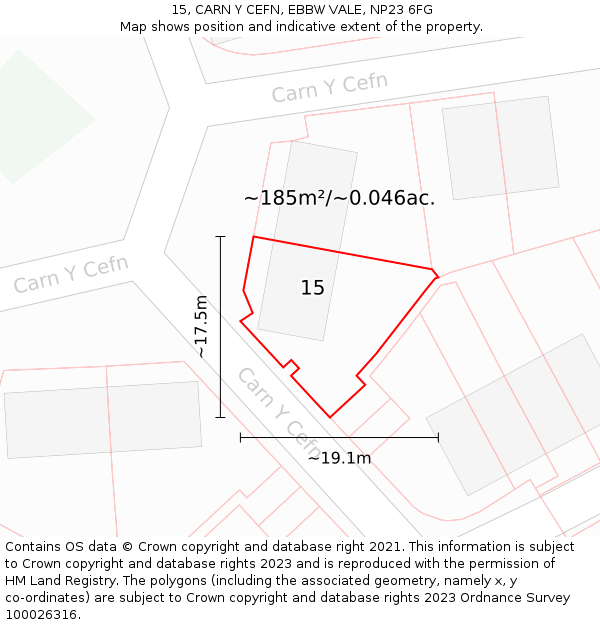 15, CARN Y CEFN, EBBW VALE, NP23 6FG: Plot and title map