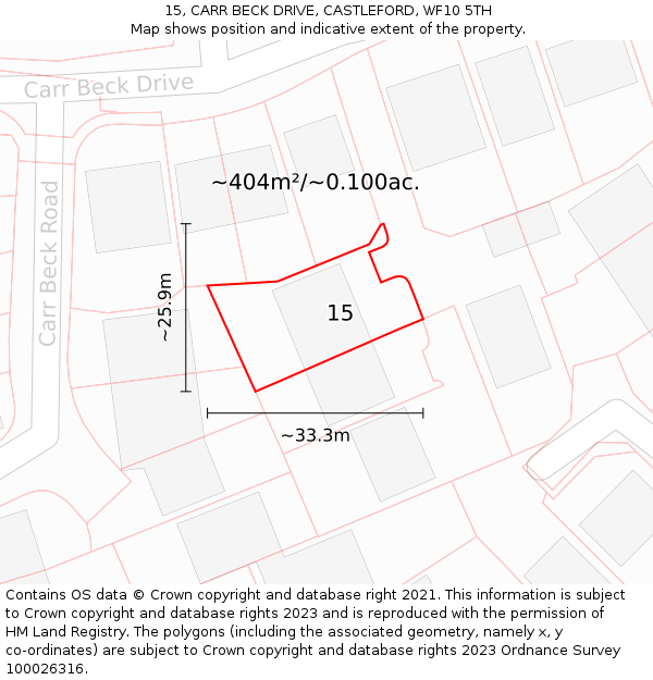 15, CARR BECK DRIVE, CASTLEFORD, WF10 5TH: Plot and title map