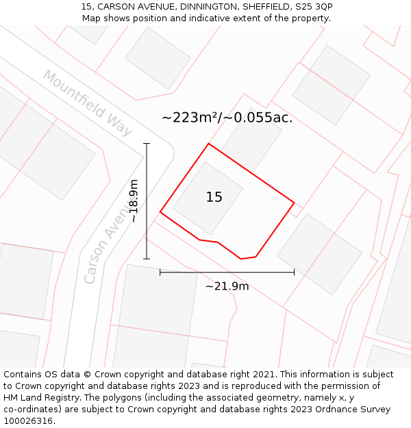 15, CARSON AVENUE, DINNINGTON, SHEFFIELD, S25 3QP: Plot and title map