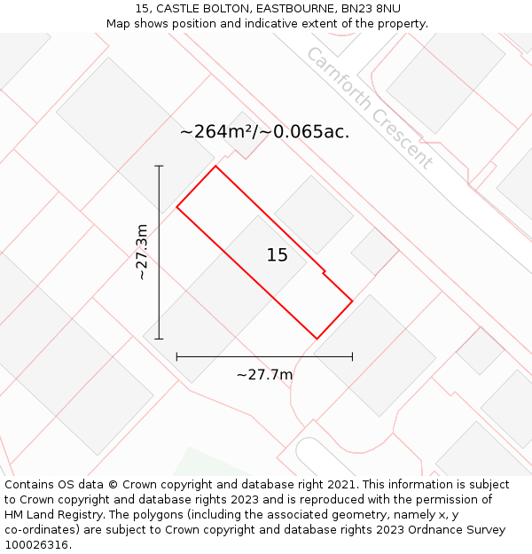 15, CASTLE BOLTON, EASTBOURNE, BN23 8NU: Plot and title map