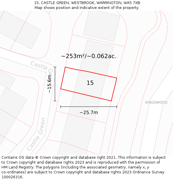 15, CASTLE GREEN, WESTBROOK, WARRINGTON, WA5 7XB: Plot and title map