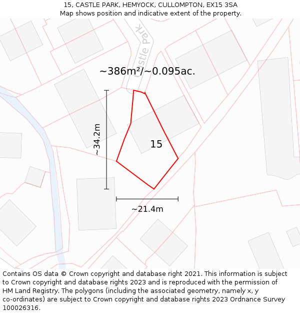 15, CASTLE PARK, HEMYOCK, CULLOMPTON, EX15 3SA: Plot and title map