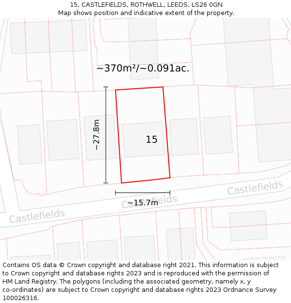 15, CASTLEFIELDS, ROTHWELL, LEEDS, LS26 0GN: Plot and title map