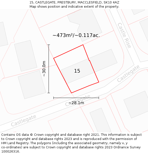 15, CASTLEGATE, PRESTBURY, MACCLESFIELD, SK10 4AZ: Plot and title map