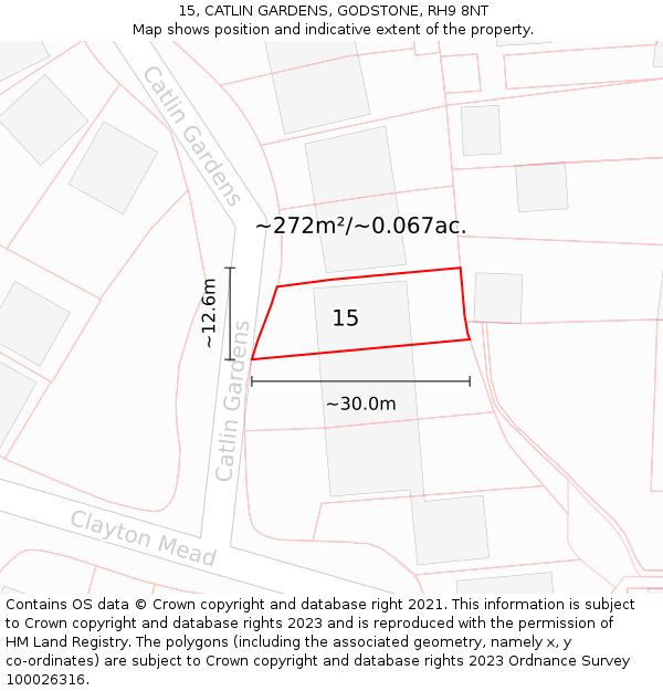 15, CATLIN GARDENS, GODSTONE, RH9 8NT: Plot and title map