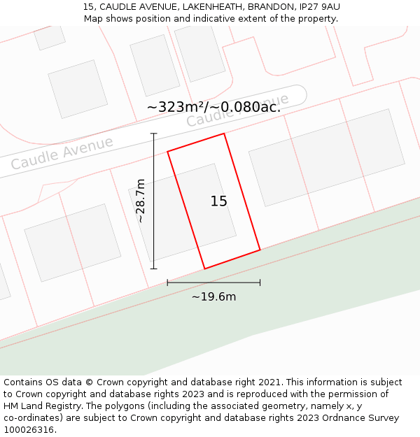 15, CAUDLE AVENUE, LAKENHEATH, BRANDON, IP27 9AU: Plot and title map