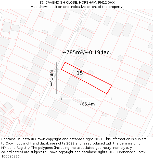 15, CAVENDISH CLOSE, HORSHAM, RH12 5HX: Plot and title map