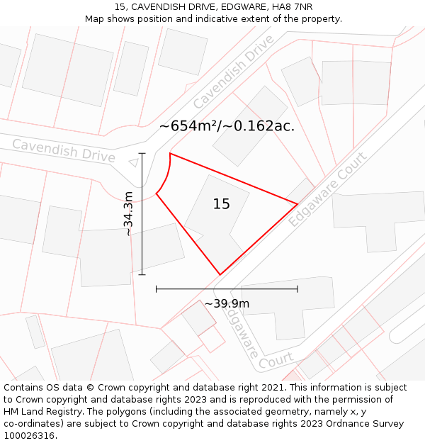 15, CAVENDISH DRIVE, EDGWARE, HA8 7NR: Plot and title map