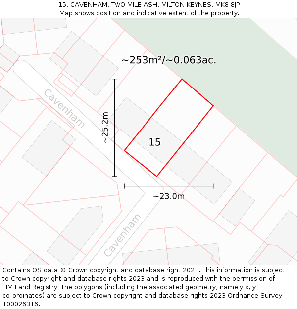 15, CAVENHAM, TWO MILE ASH, MILTON KEYNES, MK8 8JP: Plot and title map