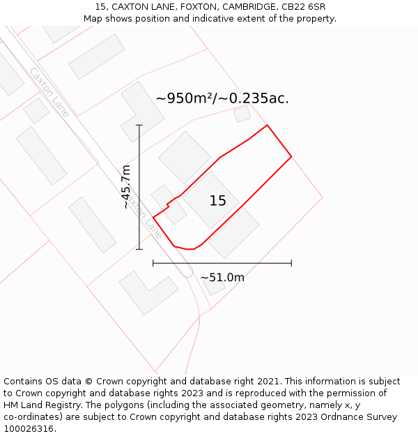 15, CAXTON LANE, FOXTON, CAMBRIDGE, CB22 6SR: Plot and title map